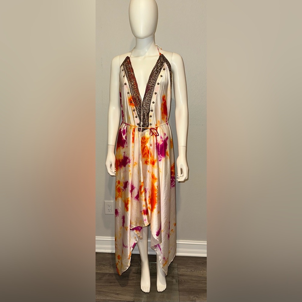 Shahida Parides white tie dye beaded 3 way convertible one shoulder maxi dress - Picture 4 of 10